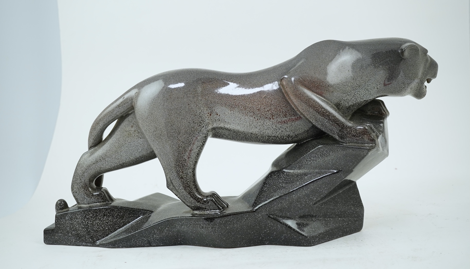 David D'Yerna (French, 20th century) for Malakoff: An Art Deco ceramic model of a prowling panther